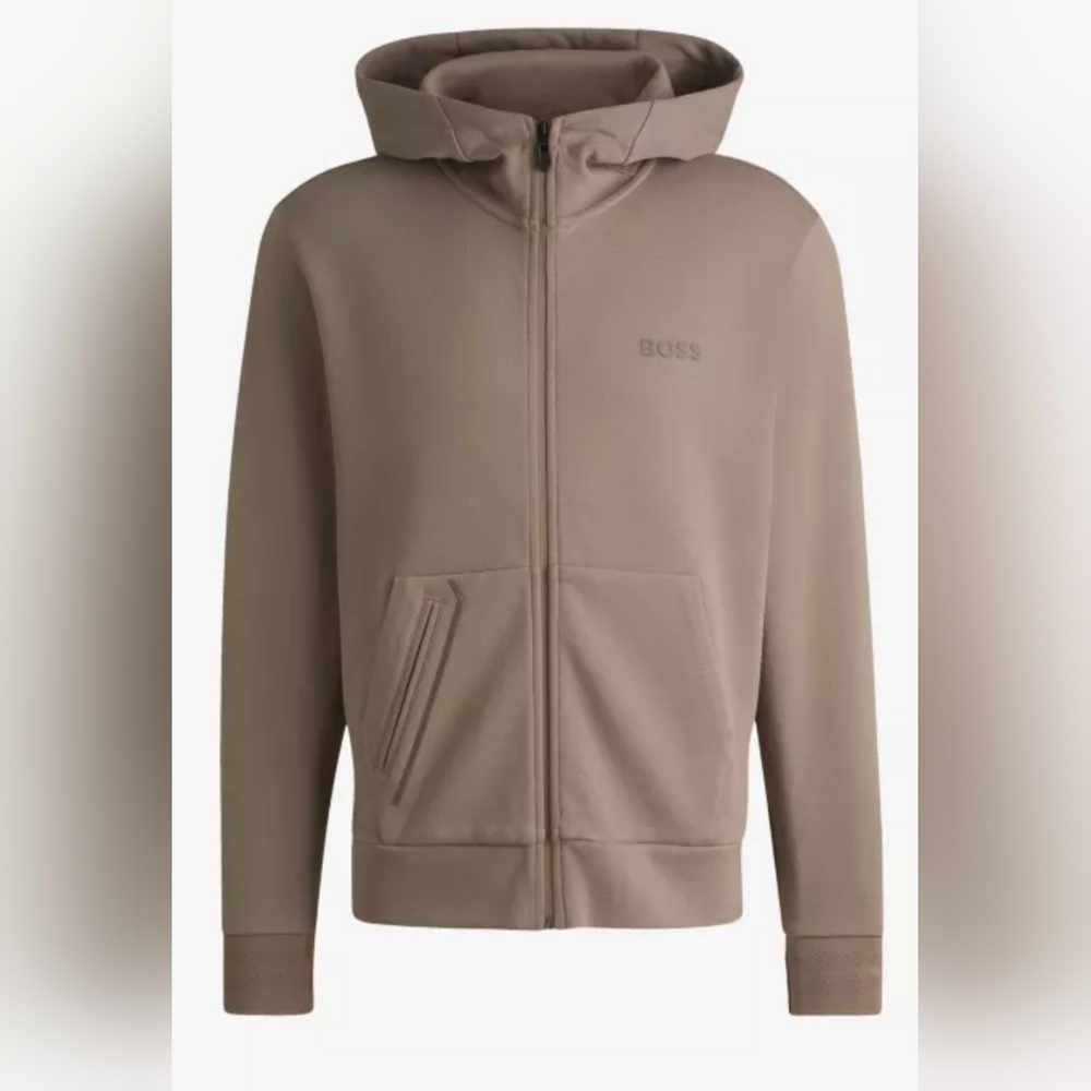 BOSS Brand-print regular-fit cotton-blend hoody